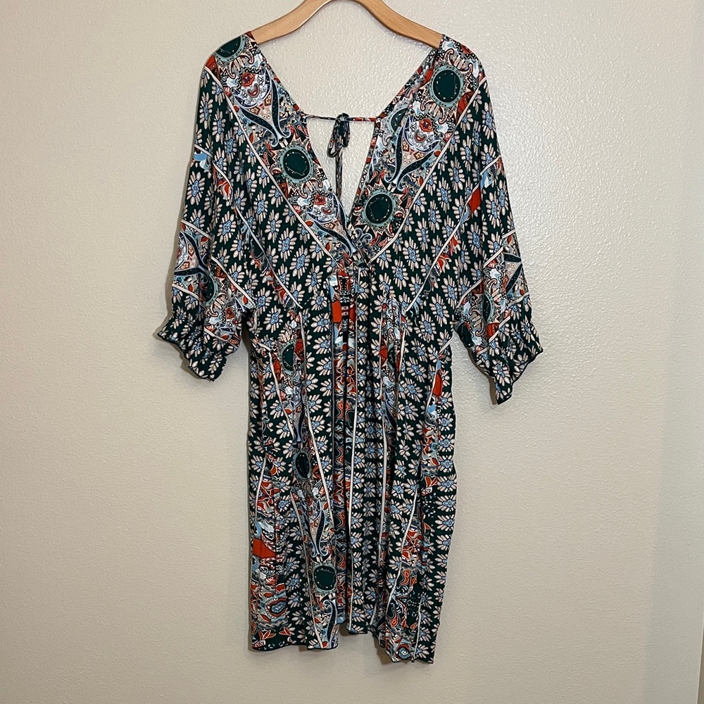 Bohemian Floral Festival Patterned Green Dress